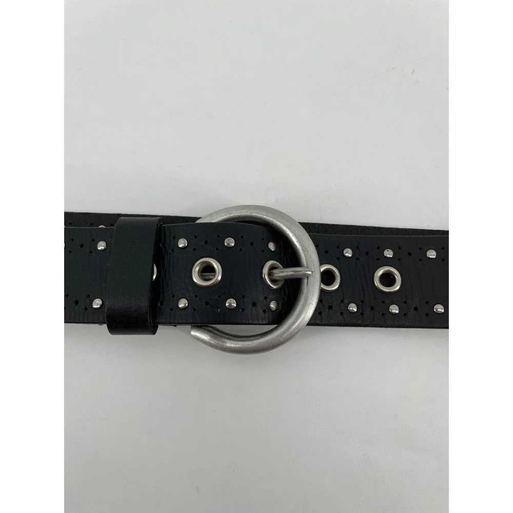 Studded Leather Belt Womens Large Black Silver Eyelet Punk Grunge Biker Goth Alt